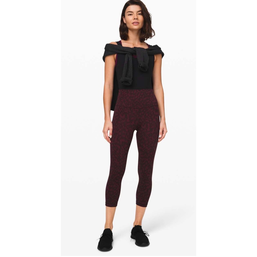Lululemon Align HR‎ Crop 21 Leopard Jacquard Burgundy Ankle Leggings Size 4